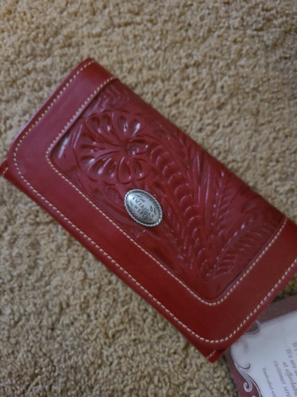 American West Hand Tooled Red Leather Satchel Shoulder Bag & Wallet Set - Picture 2 of 6